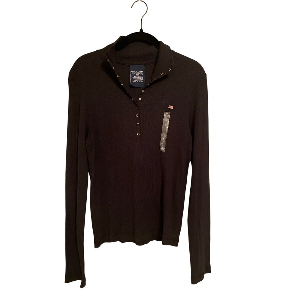Polo Jeans Co. Ralph Lauren Black Ribbed Knit Long Sleeve Stretch NWT Snap Butto
